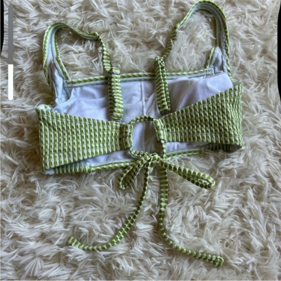 Xhiliration green and white check stripe retro style bikini top size D/D - Picture 6 of 8